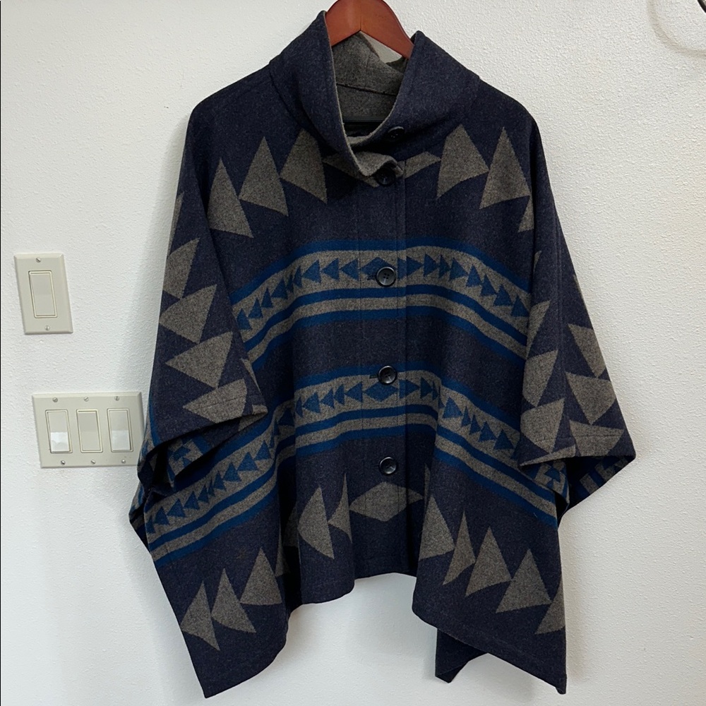 Pendleton Geometric Patterned wool Cape with Button Closure
